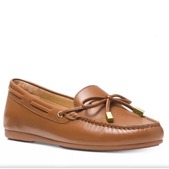 MICHAEL Michael Kors SUTTON Moccasin Brown Nappa Leather Flat Loafers - Picture 1 of 16